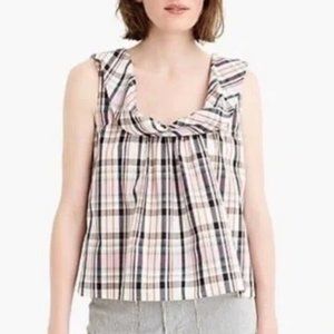 J. Crew Women's Preppy Plaid Cropped Size Med 100% Cotton Summer Top